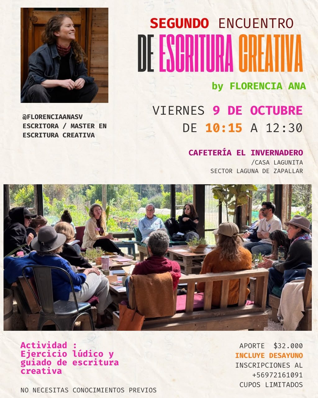 Afiche del segundo encuentro de escritura creativa